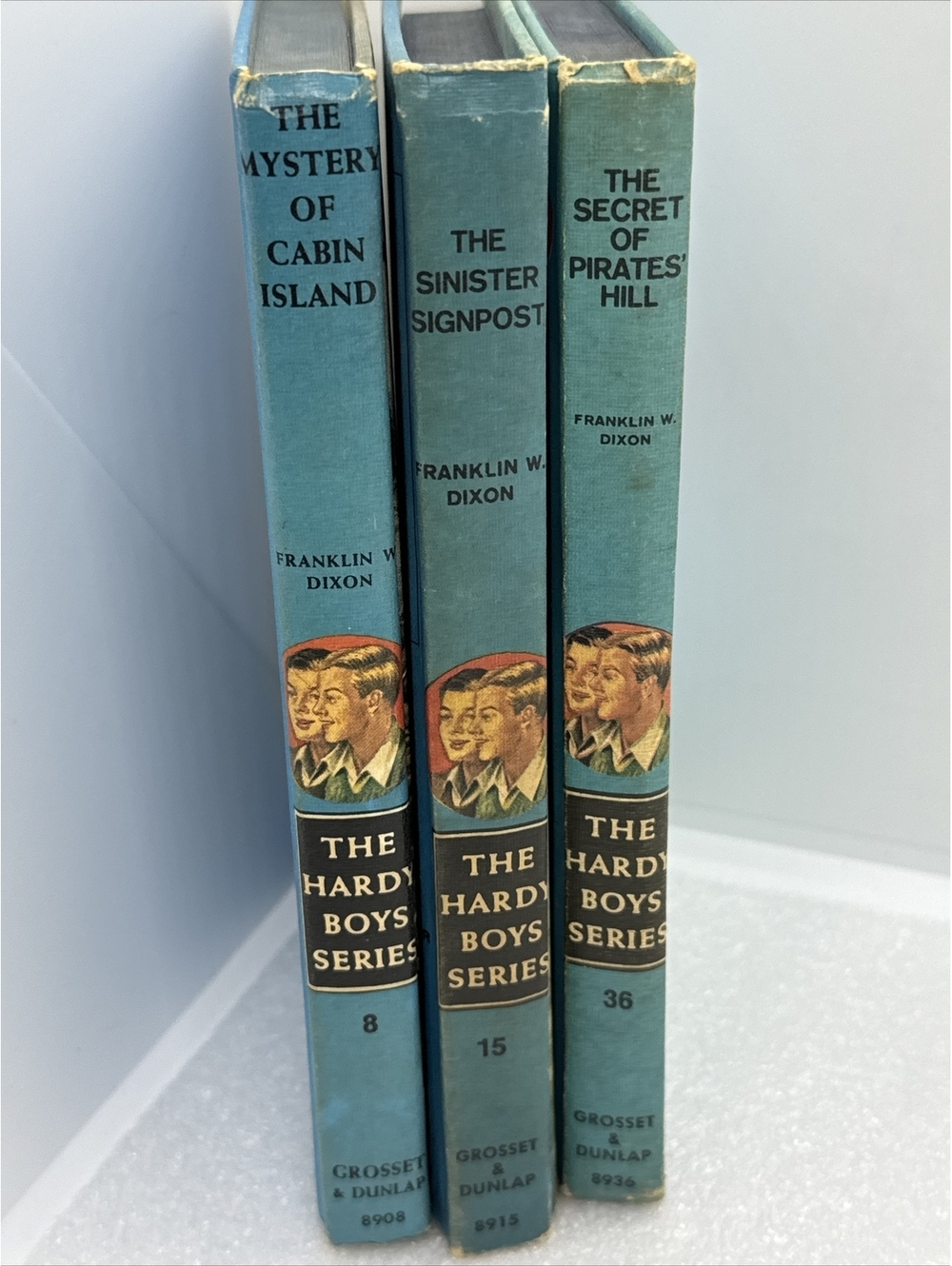 Set Of 3 Vintage Hardy Boys Hardcover Books: #8, 15, 36 Signpost, Cabin, Pirates